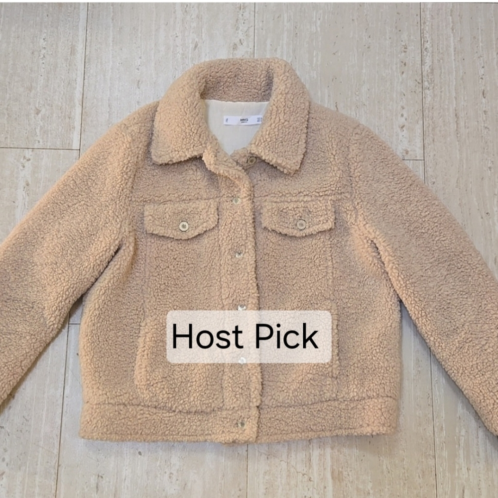 Mango MNG Casual Cozy Tan Sherpa Button Down Teddy Bear Jacket - Picture 1 of 11